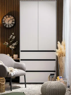 Home affaire Kleiderschrank »Corbet Schlafzimmerschrank, Drehtürenschrank,Wäscheschrank« 93 cm breit, 3x Schubladen, Kleiderstange, ABS schutzkanten