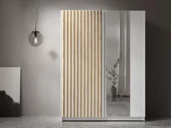 Home affaire Kleiderschrank »Kleiderschrank Camden mit Spiegel, 4 Einlegeböden und Kleiderstange« Garderobe mit 2 Schwebetüren und Lamellen, BxHxT 150,5x198,5x61,6 cm