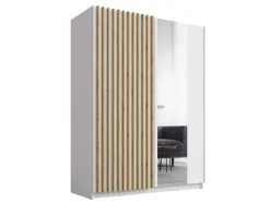 Home affaire Kleiderschrank »Kleiderschrank Camden mit Spiegel, 4 Einlegeböden und Kleiderstange« Garderobe mit 2 Schwebetüren und Lamellen, BxHxT 150,5x198,5x61,6 cm