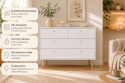 Home affaire Kommode »Bodo, Aufbewahrung, Schubladenschrank, Stauraum, modern, Breite 99 cm« 4 Schubladen, Weiß oder Schwarz, Beine und Griffe aus Echtholz