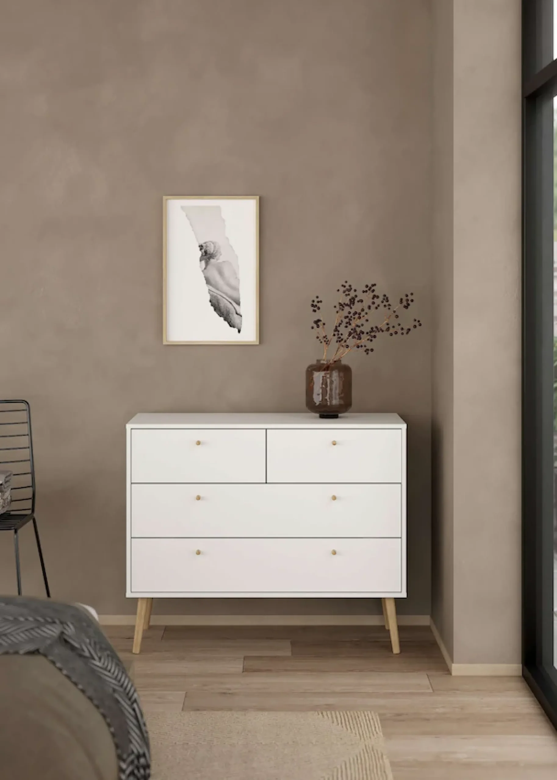 Home affaire Kommode »Bodo, Aufbewahrung, Schubladenschrank, Stauraum, modern, Breite 99 cm« 4 Schubladen, Weiß oder Schwarz, Beine und Griffe aus Echtholz