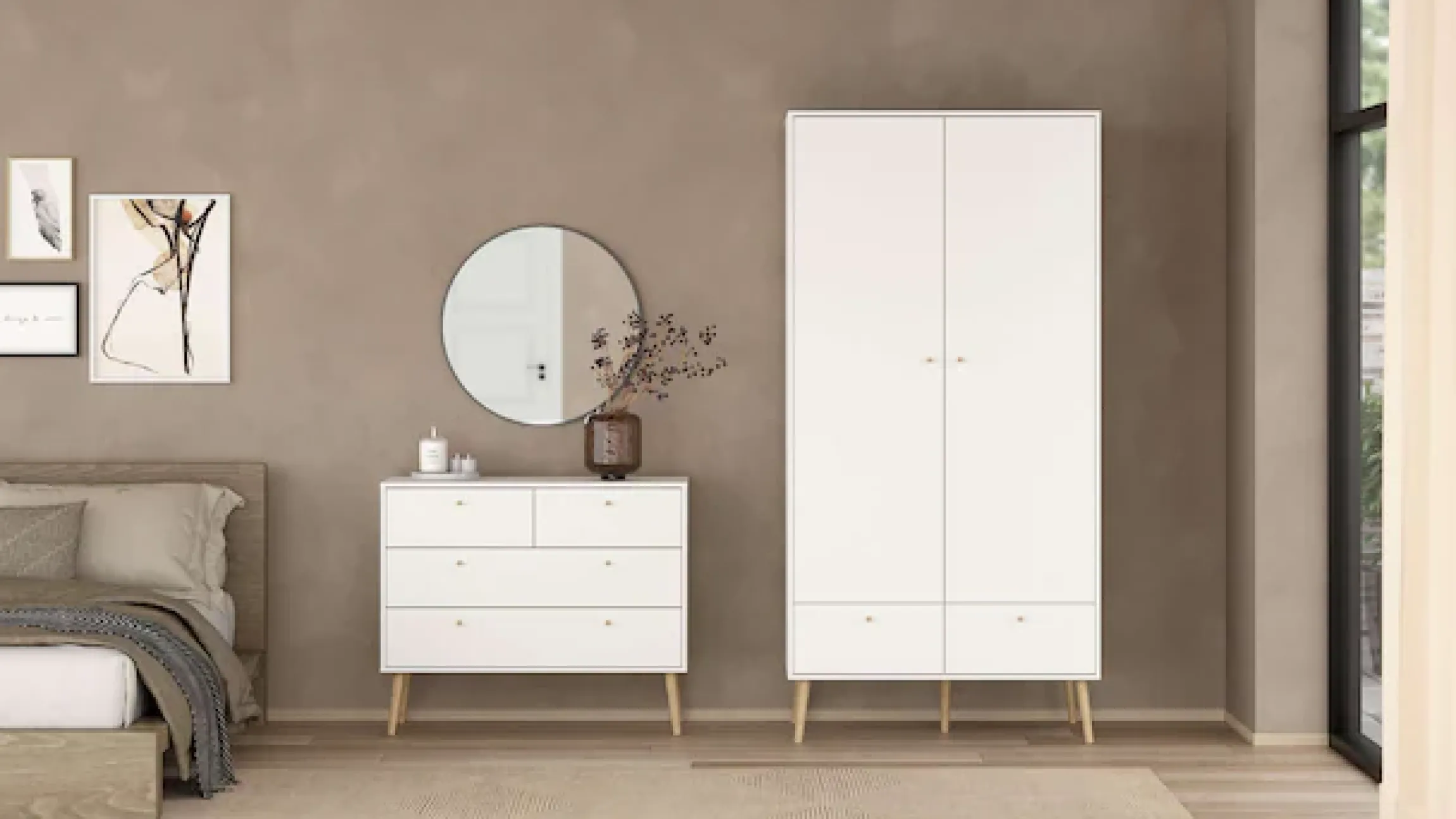 Home affaire Kommode »Bodo, Aufbewahrung, Schubladenschrank, Stauraum, modern, Breite 99 cm« 4 Schubladen, Weiß oder Schwarz, Beine und Griffe aus Echtholz