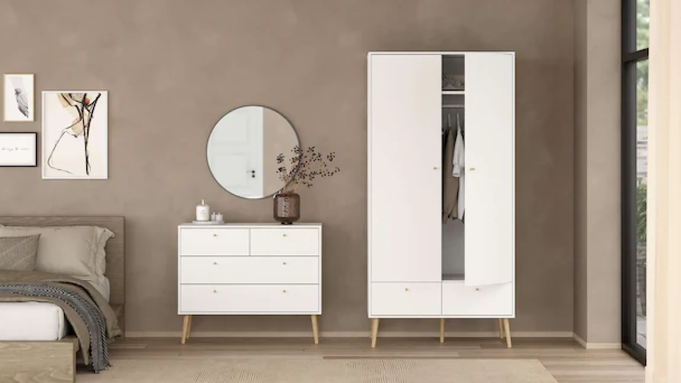 Home affaire Kommode »Bodo, Aufbewahrung, Schubladenschrank, Stauraum, modern, Breite 99 cm« 4 Schubladen, Weiß oder Schwarz, Beine und Griffe aus Echtholz