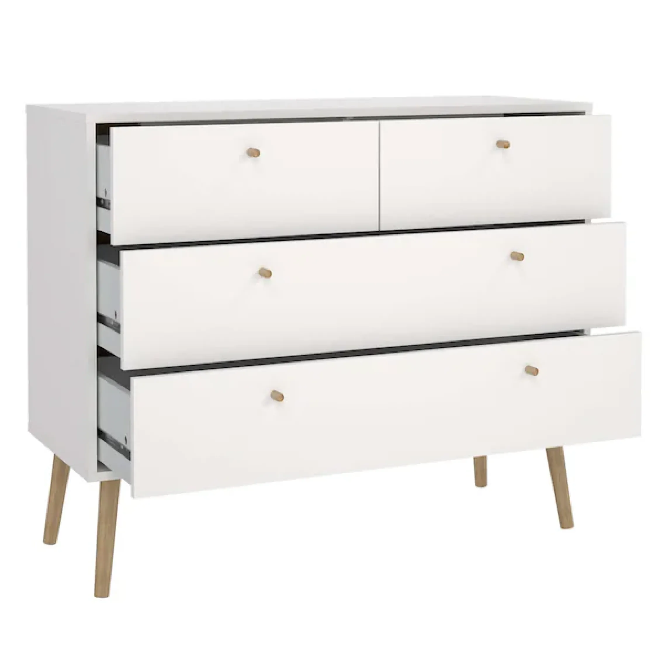 Home affaire Kommode »Bodo, Aufbewahrung, Schubladenschrank, Stauraum, modern, Breite 99 cm« 4 Schubladen, Weiß oder Schwarz, Beine und Griffe aus Echtholz