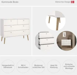 Home affaire Kommode »Bodo, Aufbewahrung, Schubladenschrank, Stauraum, modern, Breite 99 cm« 4 Schubladen, Weiß oder Schwarz, Beine und Griffe aus Echtholz
