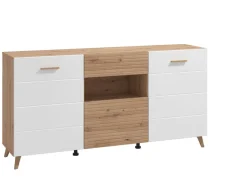 Home affaire Kommode »Bretagna Sideboard, Schubladenschrank, Breite 173 cm« viel Stauraum, mit Holzgriffen, mit drei Regalen, in Artisan Eiche