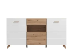 Home affaire Kommode »Bretagna Sideboard, Schubladenschrank, Breite 173 cm« viel Stauraum, mit Holzgriffen, mit drei Regalen, in Artisan Eiche