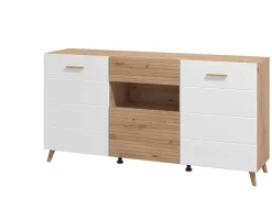 Home affaire Kommode »Bretagna Sideboard, Schubladenschrank, Breite 173 cm« viel Stauraum, mit Holzgriffen, mit drei Regalen, in Artisan Eiche