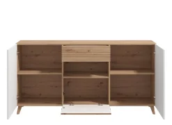 Home affaire Kommode »Bretagna Sideboard, Schubladenschrank, Breite 173 cm« viel Stauraum, mit Holzgriffen, mit drei Regalen, in Artisan Eiche