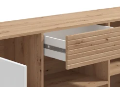 Home affaire Kommode »Bretagna Sideboard, Schubladenschrank, Breite 173 cm« viel Stauraum, mit Holzgriffen, mit drei Regalen, in Artisan Eiche