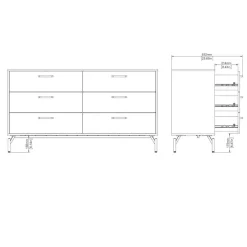 Home affaire Kommode »Dana, Aufbewahrung, Schubladenschrank, Stauraum« Sideboard mit 6 Schubladen, Metallbeine, Breite 138 cm