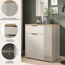 Home affaire Kommode »EDIL, Breite 80 cm, 2 Türen, 1 Schubkasten, 1 Einlegeboden, 3 Fächer« Garderobenschrank, Schuhschrank, Schuhkommode, Sideboard, Anrichte