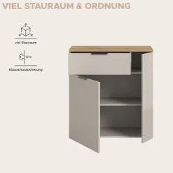 Home affaire Kommode »EDIL, Breite 80 cm, 2 Türen, 1 Schubkasten, 1 Einlegeboden, 3 Fächer« Garderobenschrank, Schuhschrank, Schuhkommode, Sideboard, Anrichte