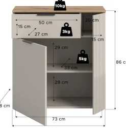 Home affaire Kommode »EDIL, Breite 80 cm, 2 Türen, 1 Schubkasten, 1 Einlegeboden, 3 Fächer« Garderobenschrank, Schuhschrank, Schuhkommode, Sideboard, Anrichte