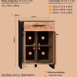 Home affaire Kommode »Elda« 1 Stk. tlg. Kommode mit 2 Türen, 1 Schublade mit Vollauszug – (B/T/H) 73/39/100 cm