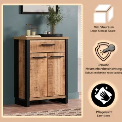Home affaire Kommode »Elda« 1 Stk. tlg. Kommode mit 2 Türen, 1 Schublade mit Vollauszug – (B/T/H) 73/39/100 cm