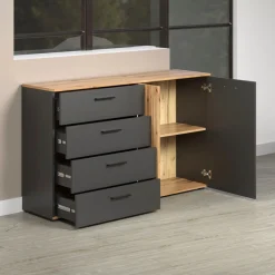 Home affaire Kommode »Estepona« 1 Stk. tlg. Schubladenschrank in Rillenoptik mit Vollauszug-Funktion