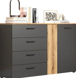 Home affaire Kommode »Estepona« 1 Stk. tlg. Schubladenschrank in Rillenoptik mit Vollauszug-Funktion