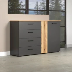 Home affaire Kommode »Estepona« 1 Stk. tlg. Schubladenschrank in Rillenoptik mit Vollauszug-Funktion