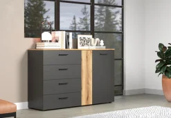 Home affaire Kommode »Estepona« 1 Stk. tlg. Schubladenschrank in Rillenoptik mit Vollauszug-Funktion
