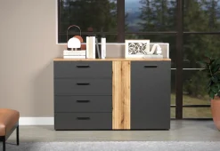 Home affaire Kommode »Estepona« 1 Stk. tlg. Schubladenschrank in Rillenoptik mit Vollauszug-Funktion