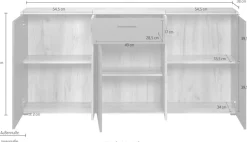 Home affaire Kommode »Estepona« Sideboard mit anpassbaren Türen mit Rillen-Optik