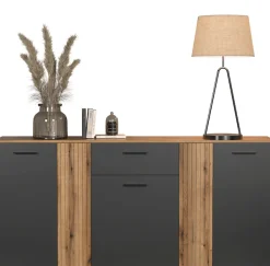Home affaire Kommode »Estepona« Sideboard mit anpassbaren Türen mit Rillen-Optik