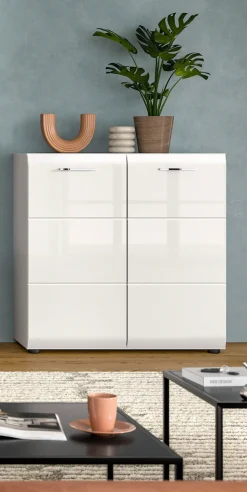 Home affaire Kommode »FLORENZ, hochwertige MDF-Front,Rillenfräsung, 2 Türen, 3 Fächer« 1 Stk. tlg. Kommode, Anrichte, Wohnzimmerschrank