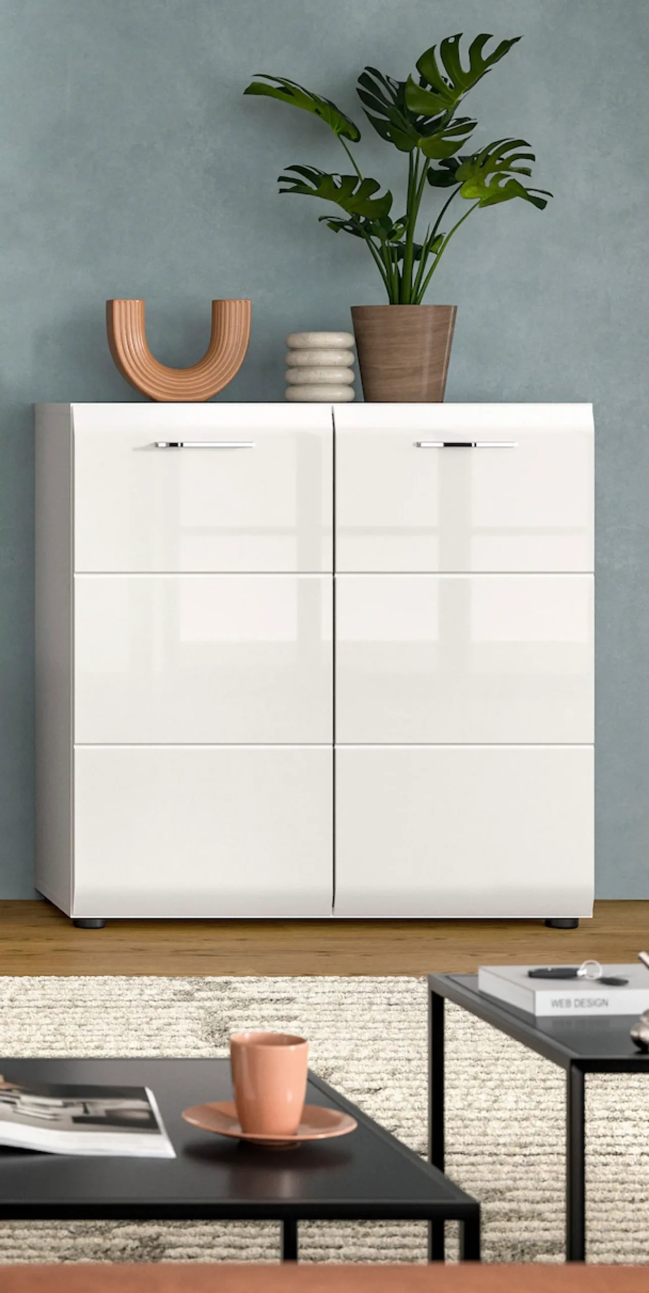 Home affaire Kommode »FLORENZ, hochwertige MDF-Front,Rillenfräsung, 2 Türen, 3 Fächer« 1 Stk. tlg. Kommode, Anrichte, Wohnzimmerschrank