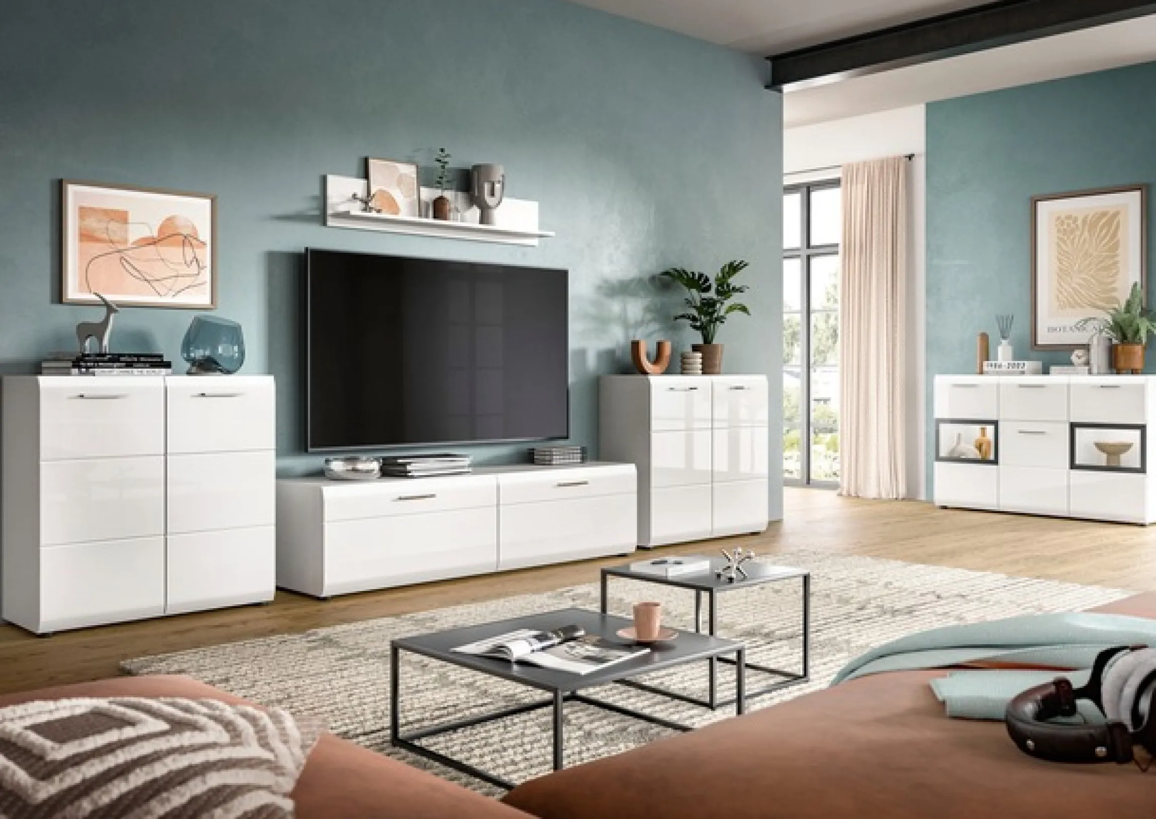 Home affaire Kommode »FLORENZ, hochwertige MDF-Front,Rillenfräsung, 2 Türen, 3 Fächer« 1 Stk. tlg. Kommode, Anrichte, Wohnzimmerschrank