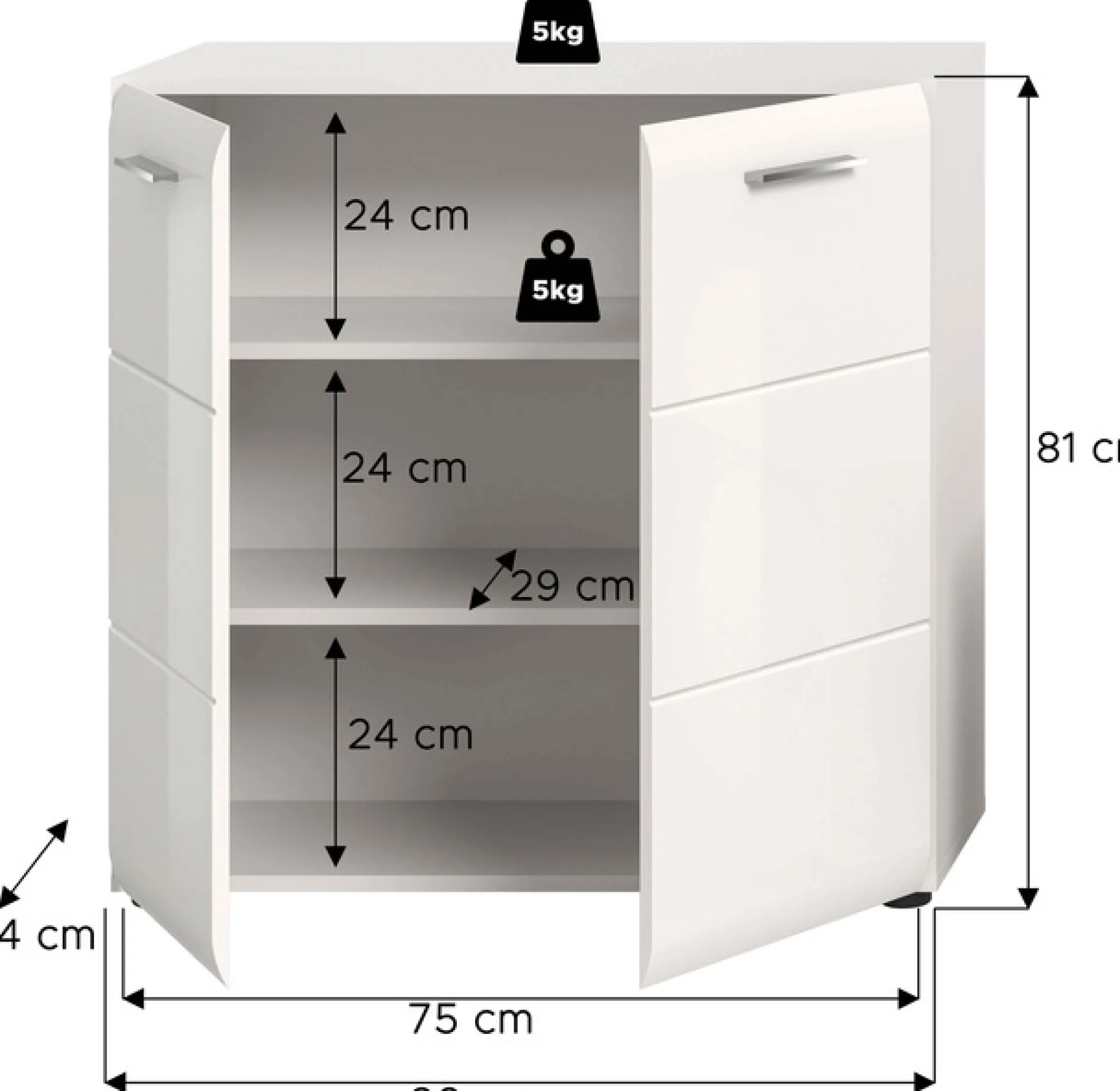 Home affaire Kommode »FLORENZ, hochwertige MDF-Front,Rillenfräsung, 2 Türen, 3 Fächer« 1 Stk. tlg. Kommode, Anrichte, Wohnzimmerschrank