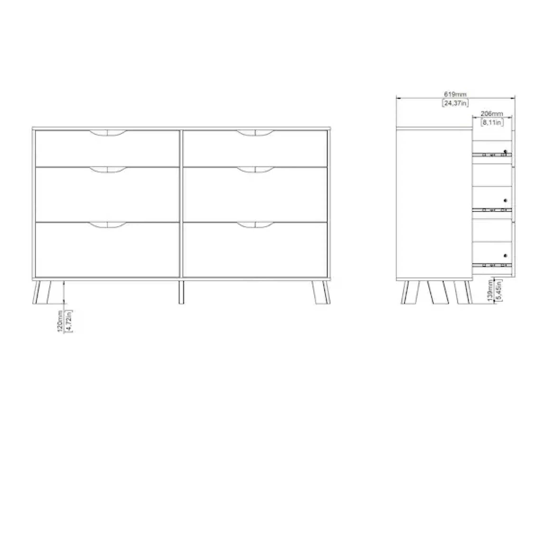 Home affaire Kommode »Ikast, Schubladenschrank, Sideboard, Aufbewahrung, Stauraum« 6 Schubladen, Eingriffsmulden, Breite 156 cm