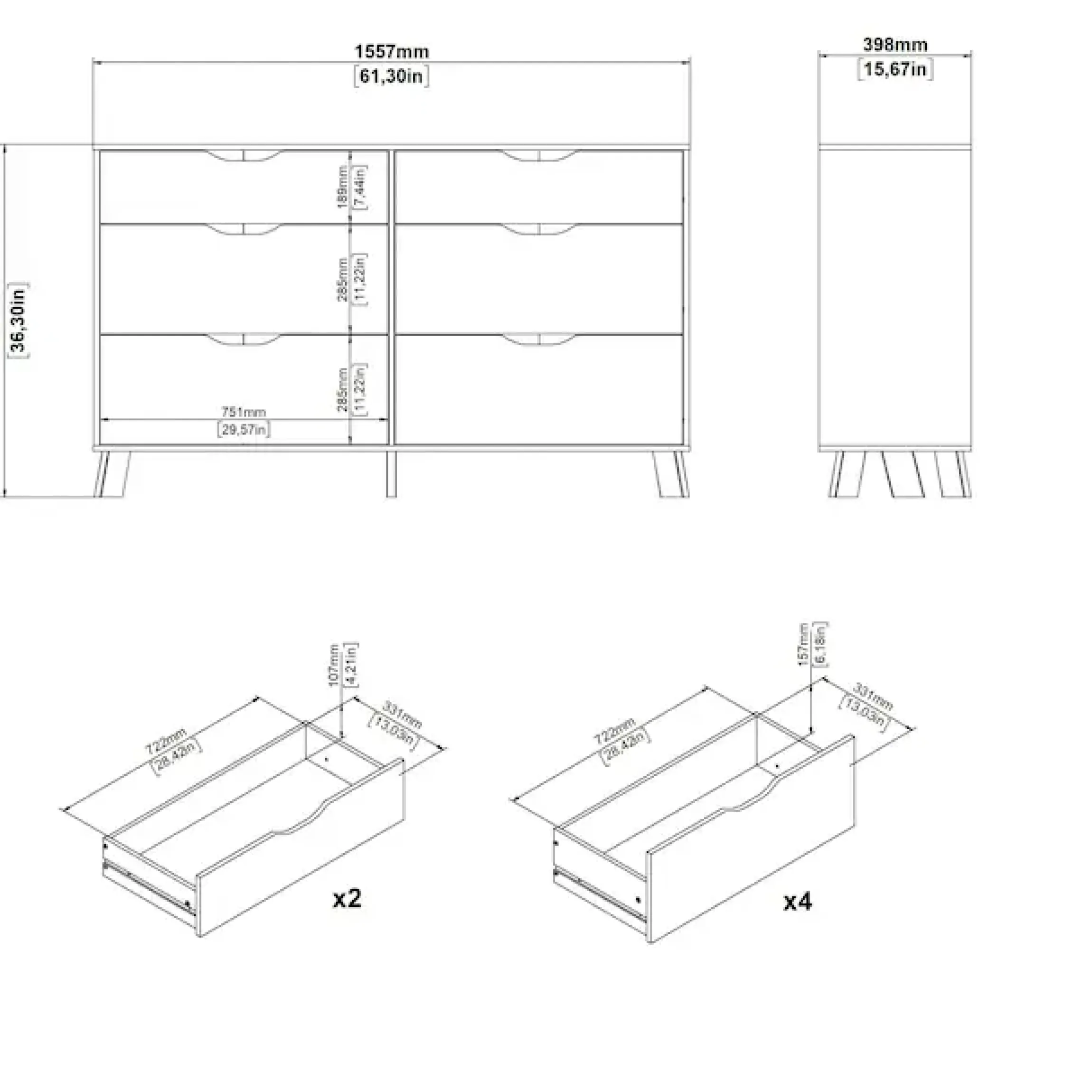 Home affaire Kommode »Ikast, Schubladenschrank, Sideboard, Aufbewahrung, Stauraum« 6 Schubladen, Eingriffsmulden, Breite 156 cm