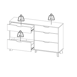 Home affaire Kommode »Ikast, Schubladenschrank, Sideboard, Aufbewahrung, Stauraum« 6 Schubladen, Eingriffsmulden, Breite 156 cm
