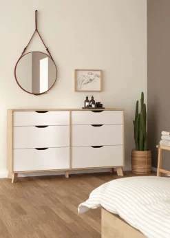 Home affaire Kommode »Ikast, Schubladenschrank, Sideboard, Aufbewahrung, Stauraum« 6 Schubladen, Eingriffsmulden, Breite 156 cm