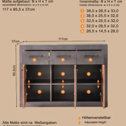 Home affaire Kommode »Ilana« Kommode mit 3 Türen & 3 Schubladen - (B/T/H) 117/37/86 cm