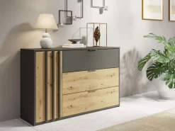 Home affaire Kommode »Kommode Loreto mit 3 Schubladen und eine Tür, B/T/H 125/36/80 cm« Kommode mit Schubladen und Drehtür sowie MDF-Lamellen