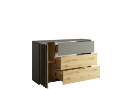 Home affaire Kommode »Kommode Loreto mit 3 Schubladen und eine Tür, B/T/H 125/36/80 cm« Kommode mit Schubladen und Drehtür sowie MDF-Lamellen