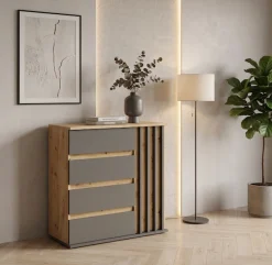Home affaire Kommode »LANDUVA Sideboard mit viel Stauraum, Breite 80 cm« Schrank mit Schubladen und 1 Tür, Lamellen Design