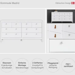 Home affaire Kommode »Madrid, Aufbewahrung, Schubladenschrank, Stauraum« mit 4 kleinen und 4 großen Schubladen, Breite 160 cm