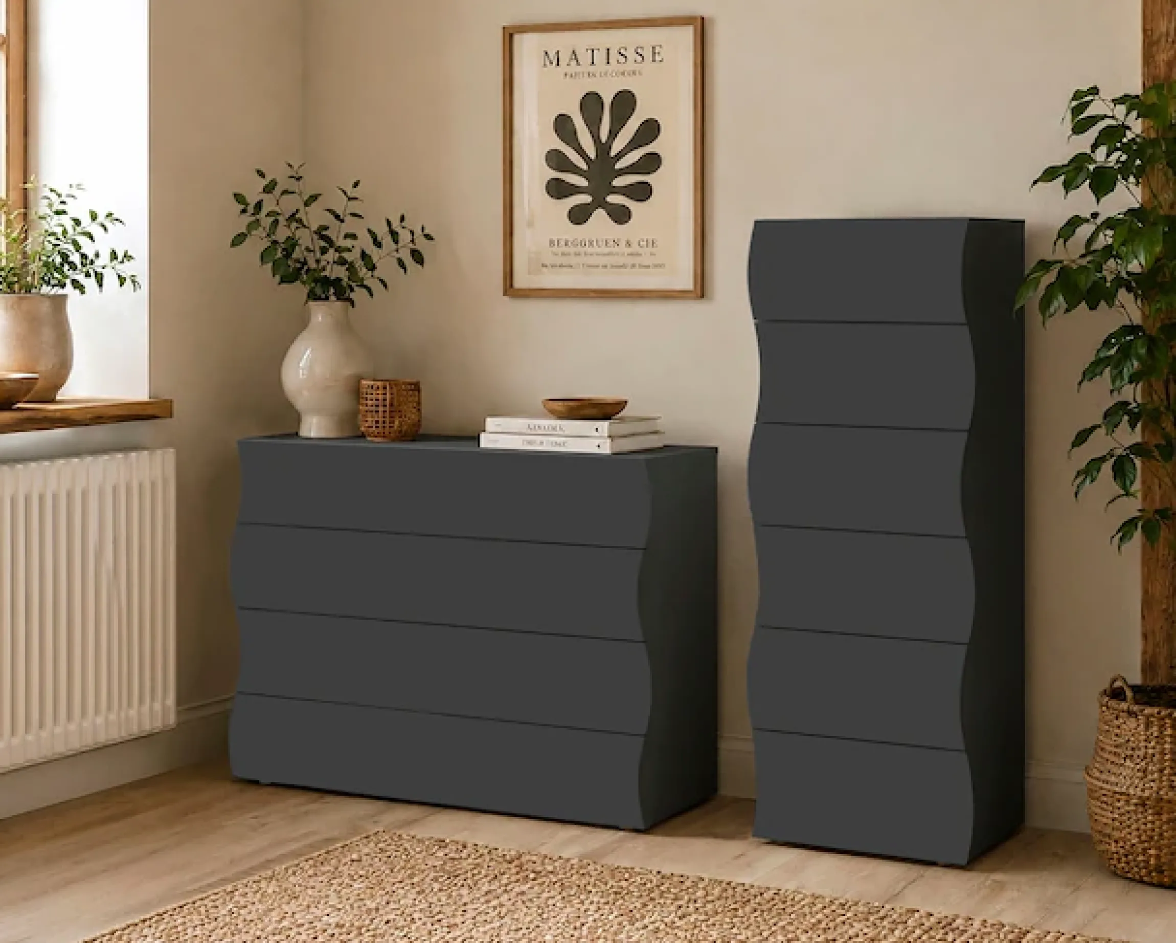 Home affaire Kommode »Onda« Onda, 50 cm breit, Anthrazit matt, 6 Schubladen, Made in Italy