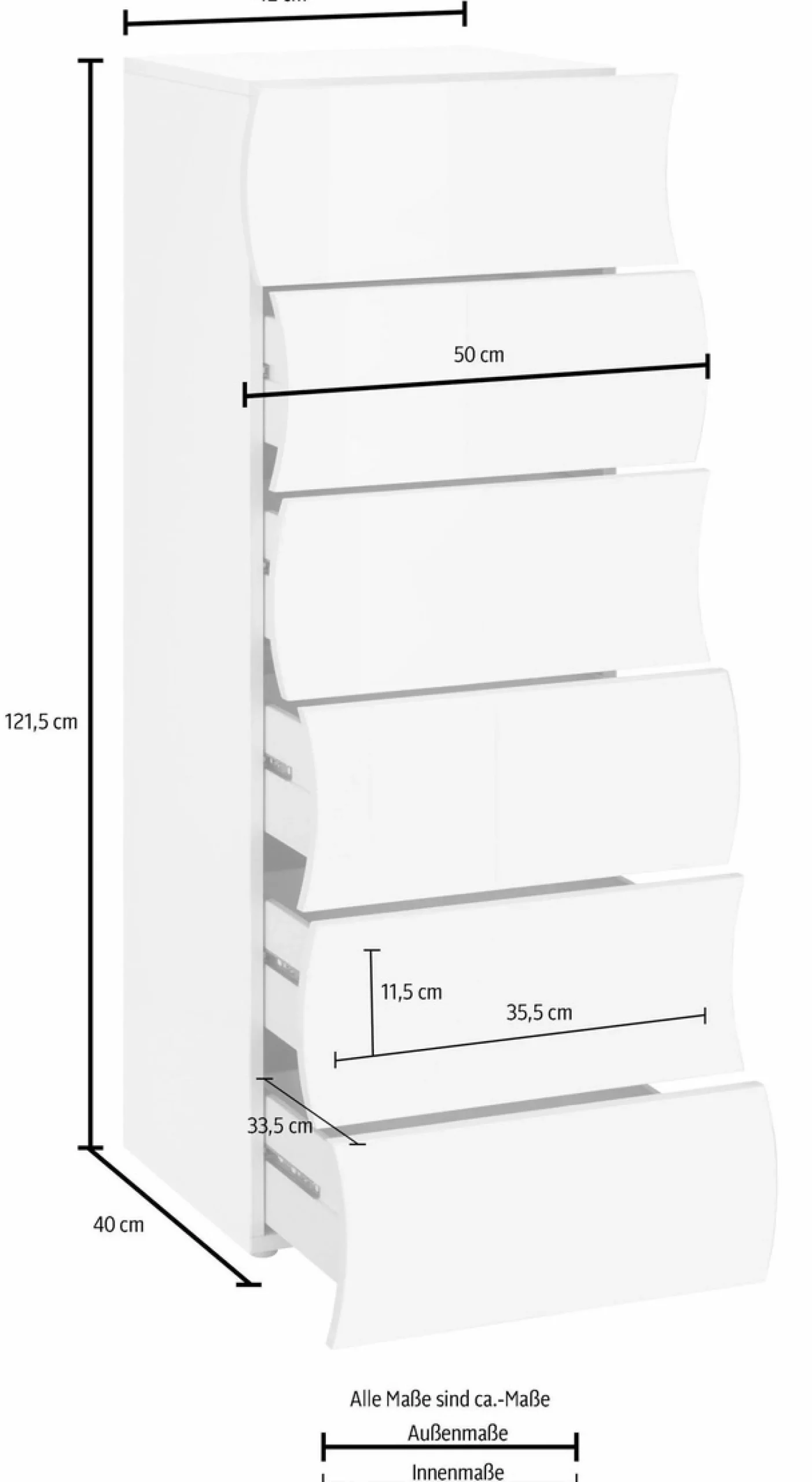 Home affaire Kommode »Onda« Onda, 50 cm breit, Anthrazit matt, 6 Schubladen, Made in Italy