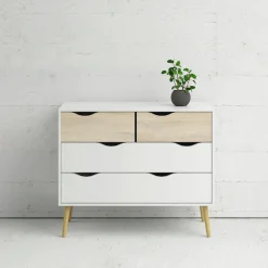 Home affaire Kommode »Oslo, Aufbewahrung, Schubladenschrank, Stauraum« Sideboard mit 4 Schubladen, Vollholzbeine, Breite 99 cm, Höhe 82 cm