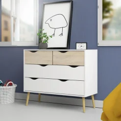 Home affaire Kommode »Oslo, Aufbewahrung, Schubladenschrank, Stauraum« Sideboard mit 4 Schubladen, Vollholzbeine, Breite 99 cm, Höhe 82 cm