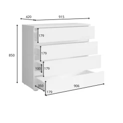 Home affaire Kommode »PRESSAC Sideboard mit 4 Schubladen, Maße B/T/H: 91,5/42/85 cm« Schubladenschrank mit viel Stauraum, in 2 Farben erhältlich