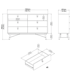 Home affaire Kommode »Ry Aufbewahrung, Schubladenschrank, Stauraum,« Sideboard mit 6 Schubladen, Breite 150 cm, Höhe 95 cm, Massivholzbeine