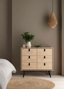 Home affaire Kommode »Ry Aufbewahrung, Schubladenschrank, Stauraum« Sideboard mit 6 Schubladen, Breite 102 cm, Höhe 95 cm, Massivholzbeine