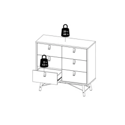 Home affaire Kommode »Ry Aufbewahrung, Schubladenschrank, Stauraum« Sideboard mit 6 Schubladen, Breite 102 cm, Höhe 95 cm, Massivholzbeine
