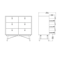 Home affaire Kommode »Ry Aufbewahrung, Schubladenschrank, Stauraum« Sideboard mit 6 Schubladen, Breite 102 cm, Höhe 95 cm, Massivholzbeine