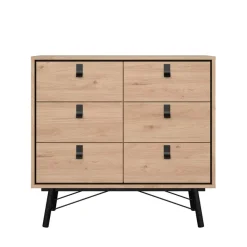 Home affaire Kommode »Ry Aufbewahrung, Schubladenschrank, Stauraum« Sideboard mit 6 Schubladen, Breite 102 cm, Höhe 95 cm, Massivholzbeine